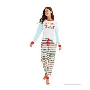 Cuddl Duds Womens Multi Striped Sweater Knit Mama Elf Pajamas 2 Pc Sets Sz M New